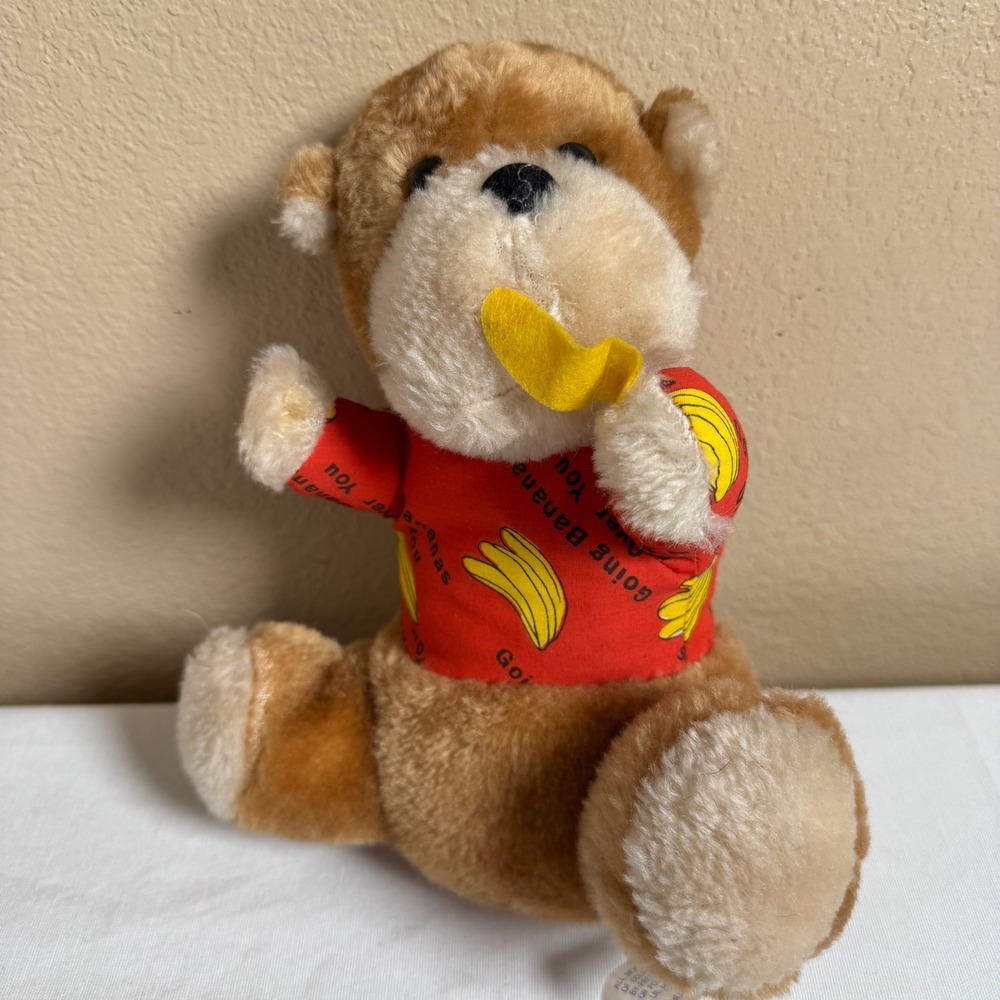 Vintage Dan Brechner Teddy Bear Going Bananas Over You Red Shirt Plush 9" w/hole